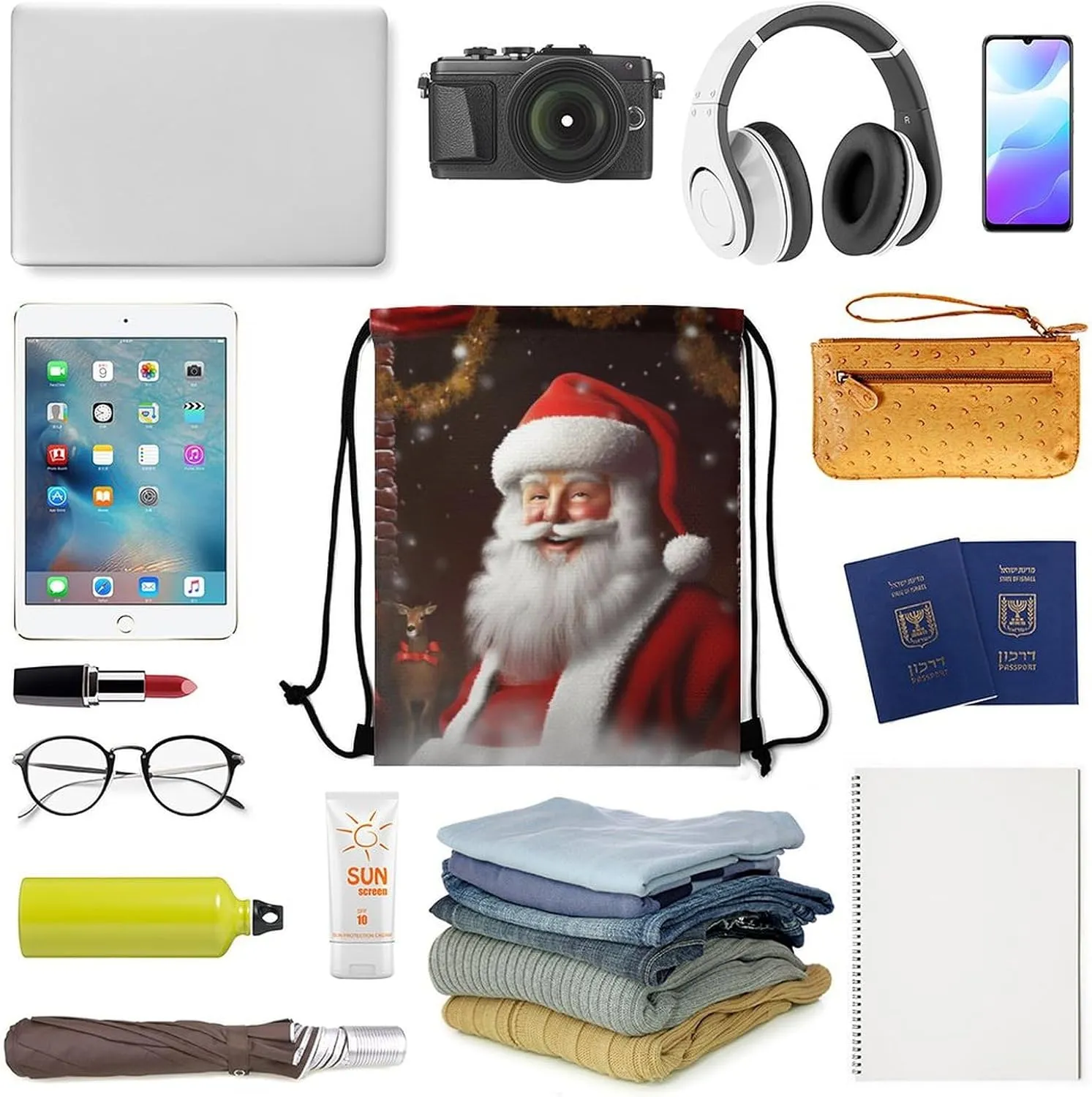 Drawstring Backpack Sport Gym Bag Water Resistant Sackpack Santa Christmas Zoom Cinch Bag String Bag for Outdoor, 35*42cm