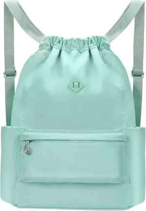 Drawstring Backpack with Wet Pocket Gym Backpack Water-Resistant Cinch String Bag Beach Swim for Women Men（Mint Green）