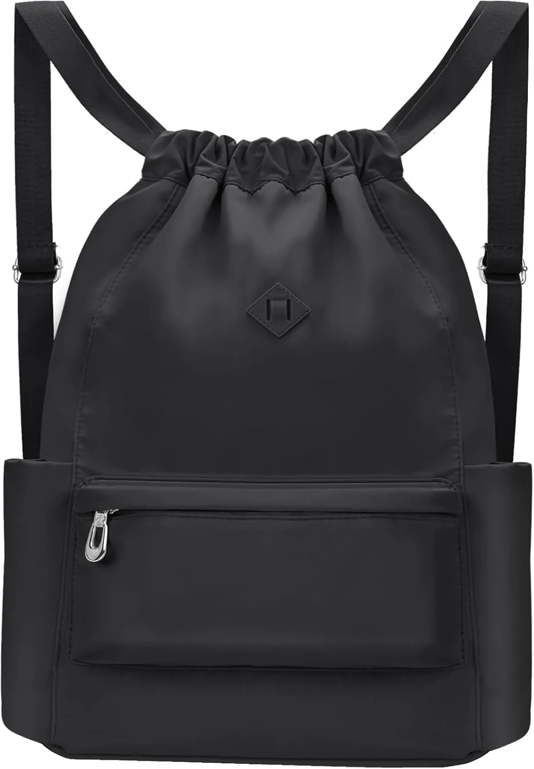 Drawstring Backpack with Wet Pocket Gym Backpack Water-Resistant Cinch String Bag Beach Swim for Women Men（Pure Black）