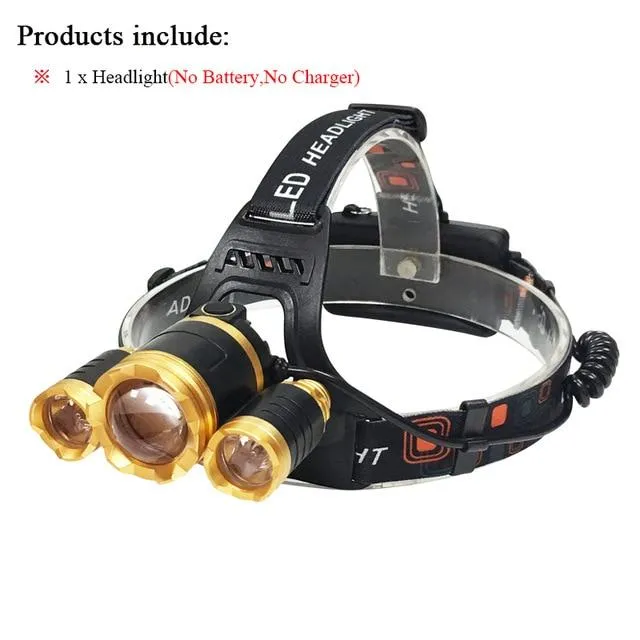 Dual light source headlamp 3T6 White light yellow light XML 3T6 led headlight rechargeable 18650 battery flashlight head torch