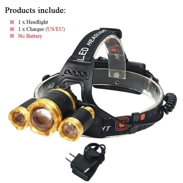 Dual light source headlamp 3T6 White light yellow light XML 3T6 led headlight rechargeable 18650 battery flashlight head torch
