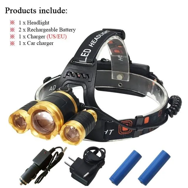 Dual light source headlamp 3T6 White light yellow light XML 3T6 led headlight rechargeable 18650 battery flashlight head torch