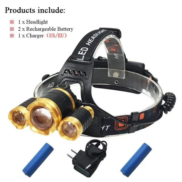 Dual light source headlamp 3T6 White light yellow light XML 3T6 led headlight rechargeable 18650 battery flashlight head torch