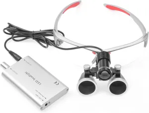 DY-409 2.5X420MM Dental Binocular Loupes with 5W LED Headlamp with Cloth Bag Color Silvery