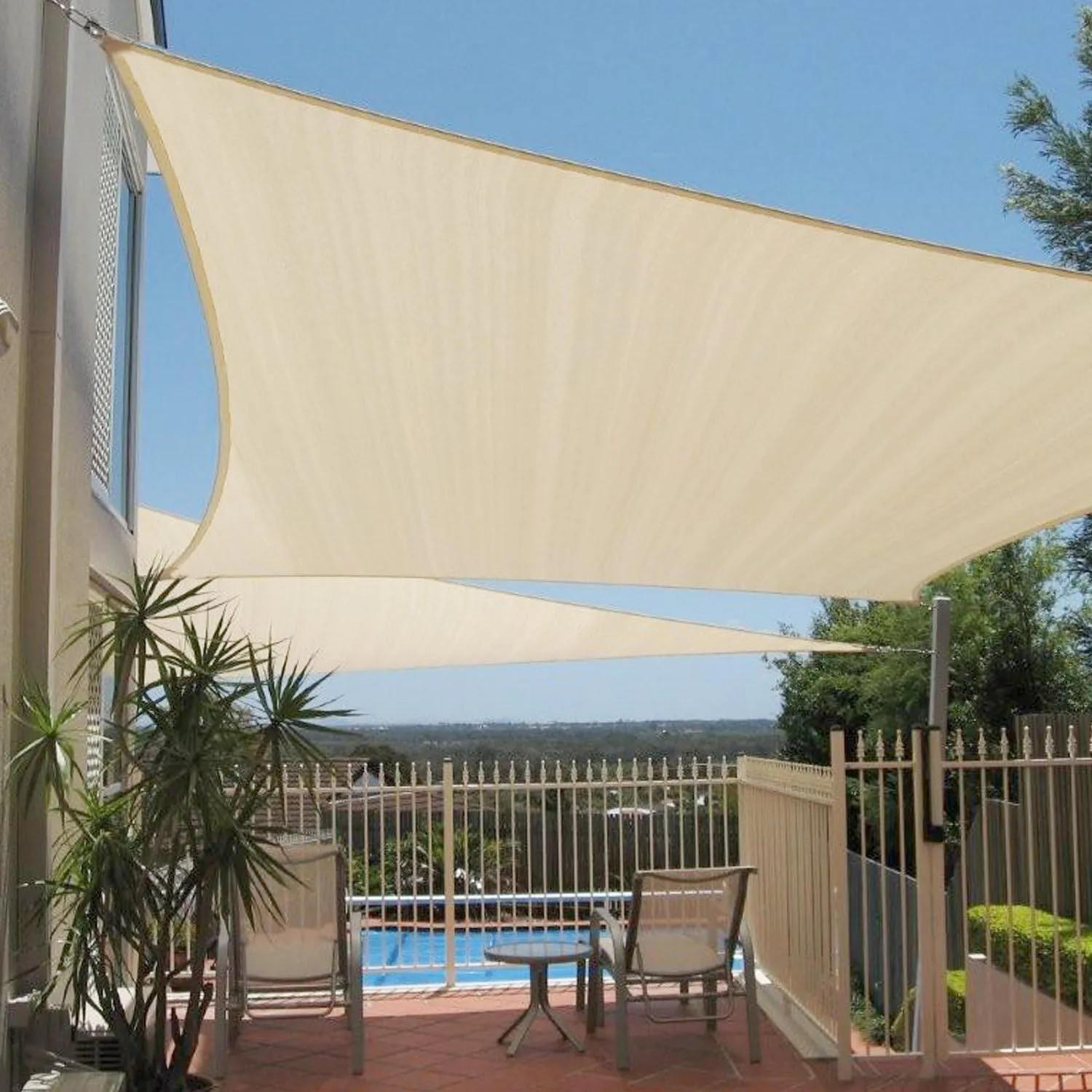 E&K Sunrise 16' x 24' Waterproof Sun Shade Sail Outdoor Rectangle Canopy Shade Cover UV Block for Pergola Patio Backyard Garden Deck (Beige)