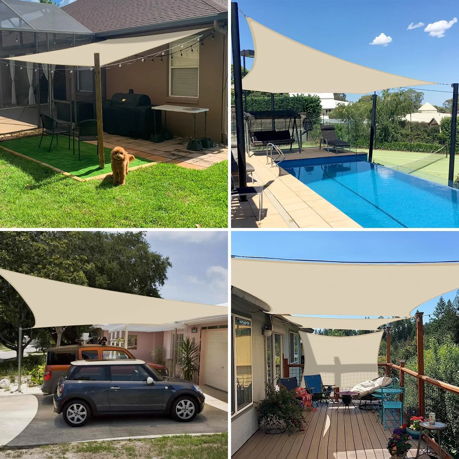 E&K Sunrise 16' x 24' Waterproof Sun Shade Sail Outdoor Rectangle Canopy Shade Cover UV Block for Pergola Patio Backyard Garden Deck (Beige)