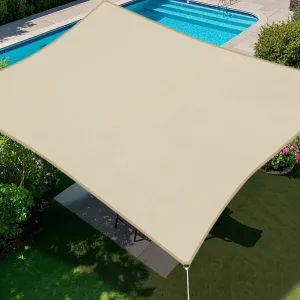 E&K Sunrise 16' x 24' Waterproof Sun Shade Sail Outdoor Rectangle Canopy Shade Cover UV Block for Pergola Patio Backyard Garden Deck (Beige)