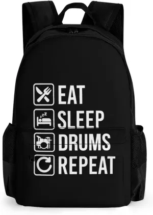 EAT Sleep Drum Repeat Cute Backpack Travel Work Bag with Water Bottle Pocket Adjustable Padded Shoulder Straps Daypack