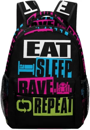 Eat Sleep Rave Repeat Travel Backpack Lightweight Shoulders Bag Laptop Daypack for Work Office