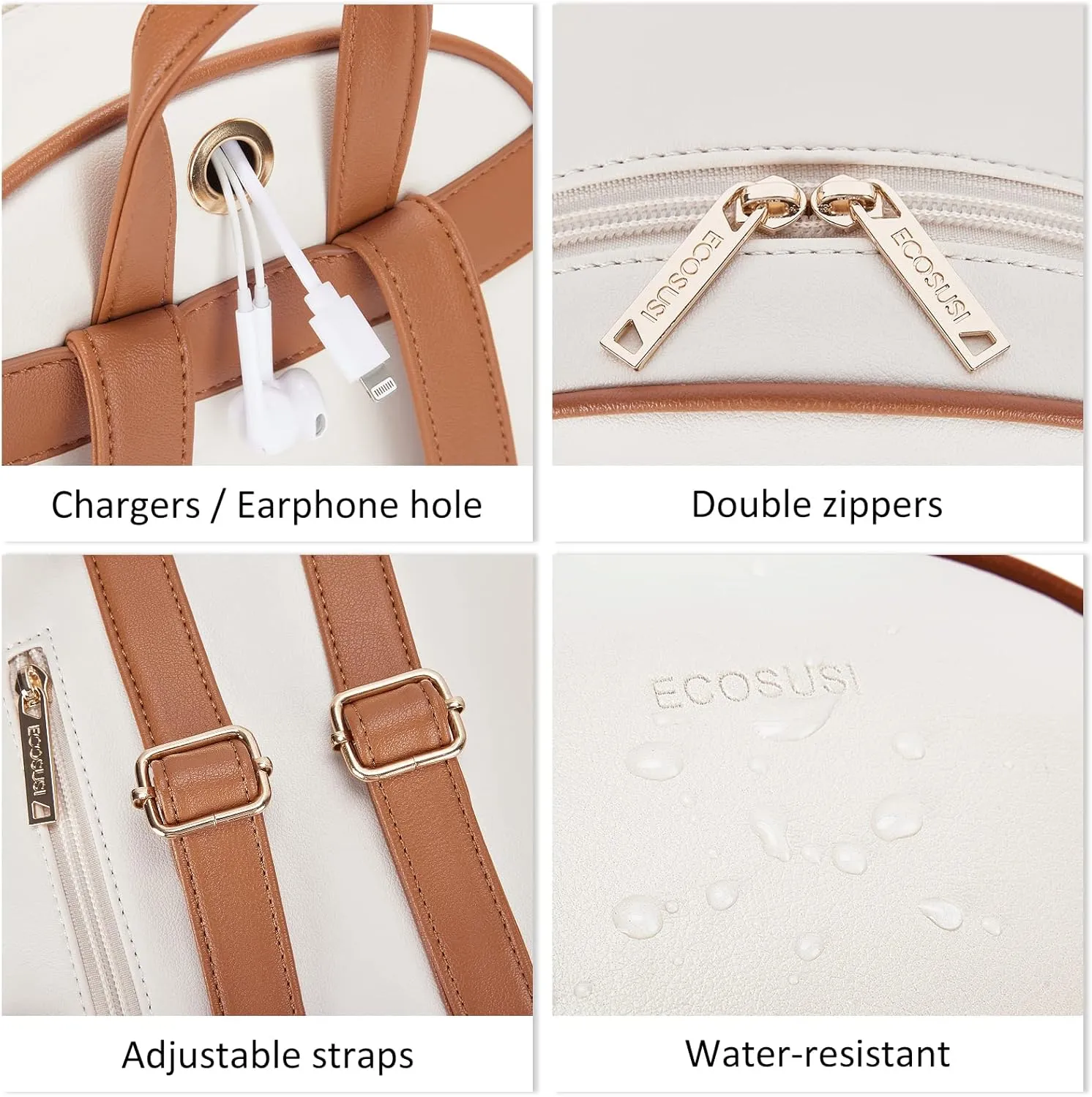 ECOSUSI Women Backpack Purse Water Resistant PU Leather Backpack Fashion Rucksack Ladies College Daypack with Tassel,2 Pcs