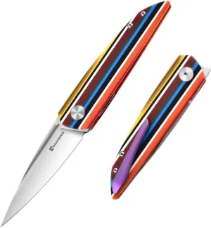 EDC Folding Pocket Knife Colored G-10 Handle, 3.15 ″ D2 Steel Folding Knife, Titanium Alloy Deep Back Clip, Suitable for Outdoor Camping, Daily EDC, Men's and Women's Gifts