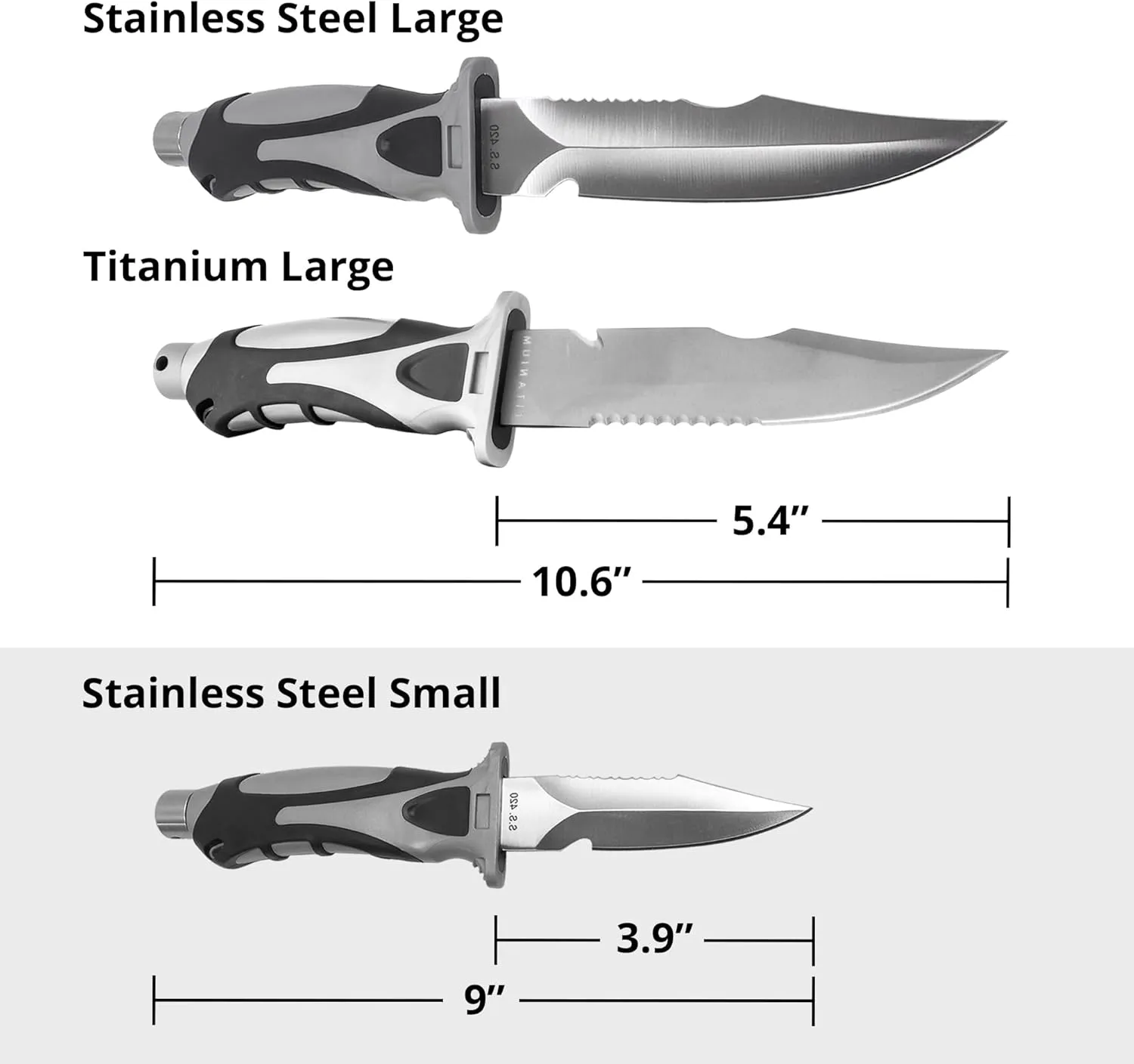 Edge Series Dive Knife - Scuba Diving Knife with Knife Holster, Sheath and Leg Strap - Scuba Knife, Saltwater Knife, Spearfishing Knife (Titanium, Large)
