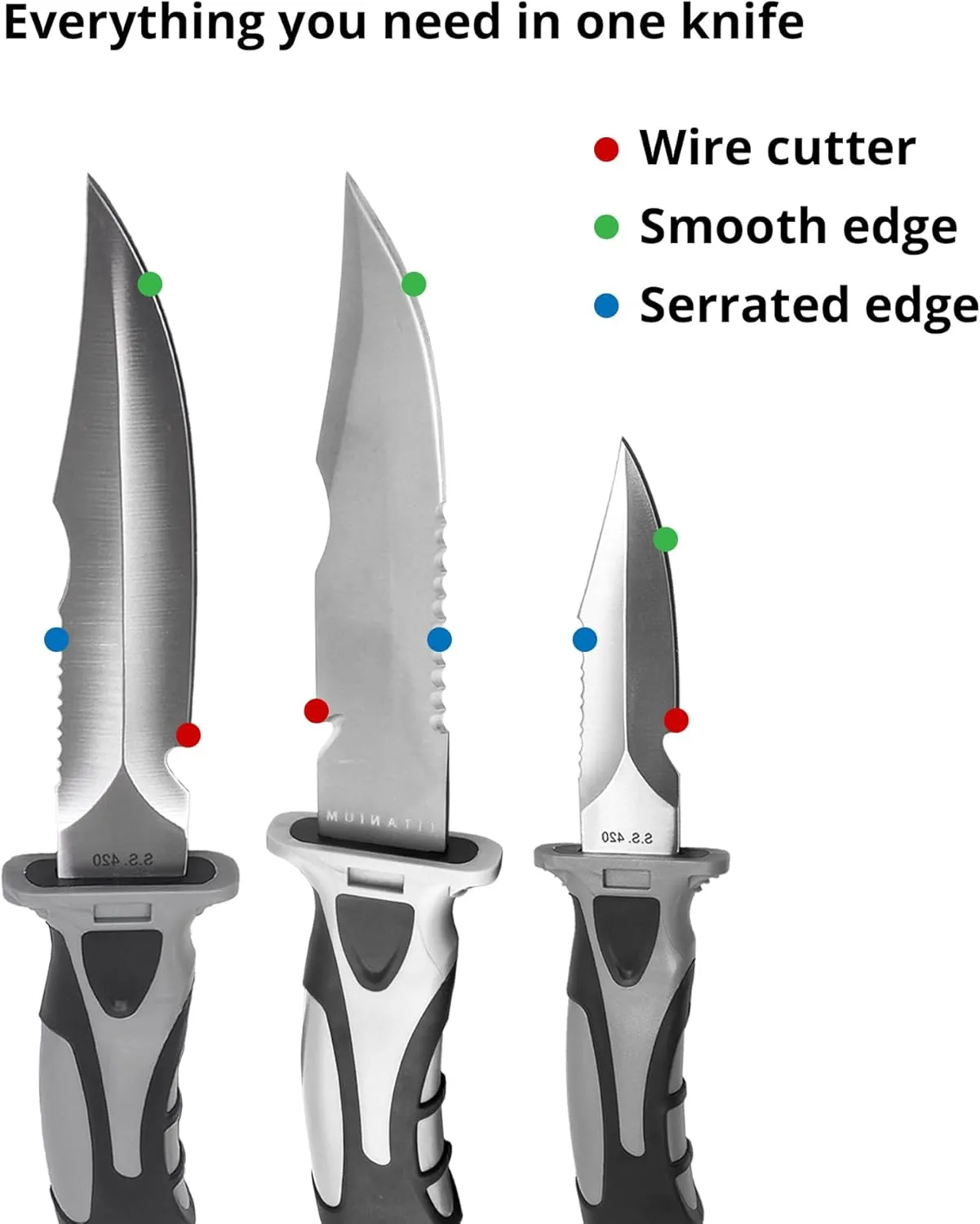 Edge Series Dive Knife - Scuba Diving Knife with Knife Holster, Sheath and Leg Strap - Scuba Knife, Saltwater Knife, Spearfishing Knife (Titanium, Large)
