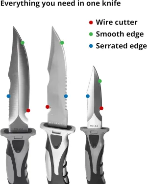 Edge Series Dive Knife - Scuba Diving Knife with Knife Holster, Sheath and Leg Strap - Scuba Knife, Saltwater Knife, Spearfishing Knife (Titanium, Large)