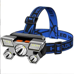 EdirFtra 5 Led Headed Headlights,Head-Mounted Led Miner's Lamp Flashlight, Long-Range Super Bright, Four Modes, USB Rechargeable,for Night Fishing,Silver