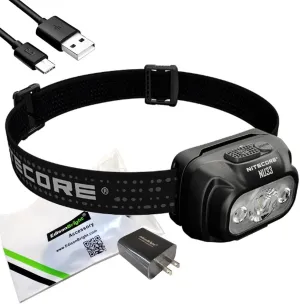 EdisonBright Nitecore NU33 700 Lumen LED Rechargeable White and red Beams headlamp Charging Adapter Bundle