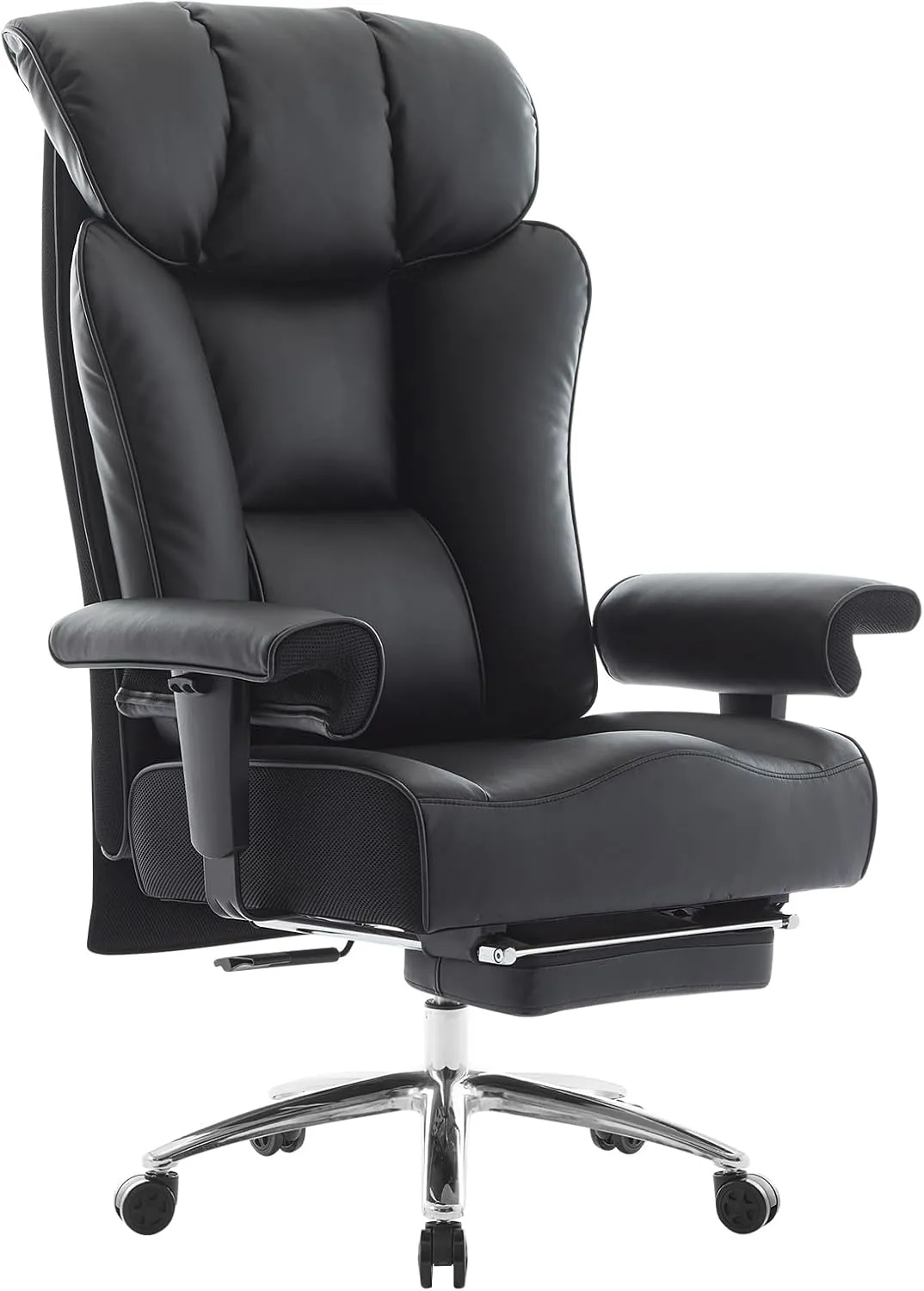 Efomao Big Tall Ergonomic Office Chair 450LBS with Foot Rest, High Back PU Leather Executive Chair with Adjustable Padded Armrests, Lumbar Support for Home or Work, Heavy Duty Computer Chair, Black