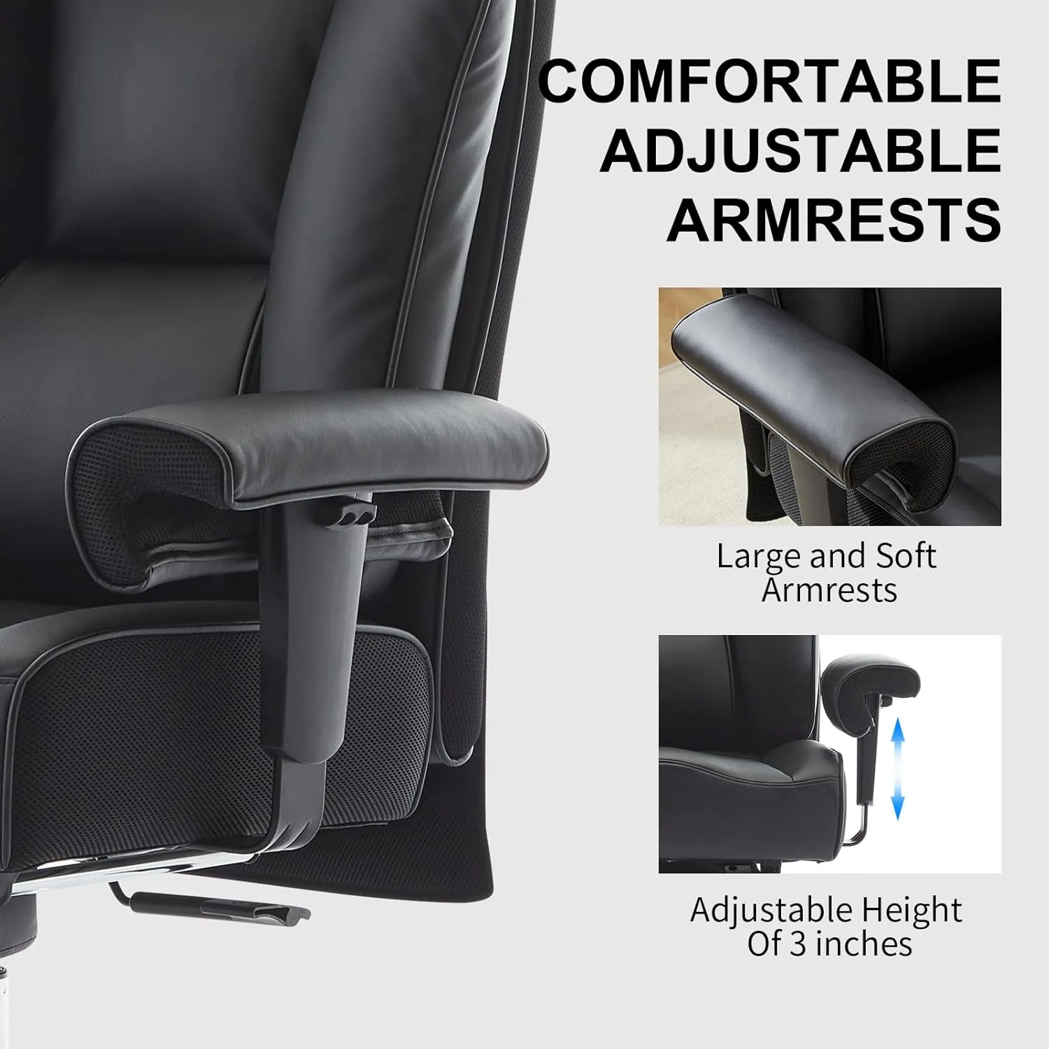 Efomao Big Tall Ergonomic Office Chair 450LBS with Foot Rest, High Back PU Leather Executive Chair with Adjustable Padded Armrests, Lumbar Support for Home or Work, Heavy Duty Computer Chair, Black