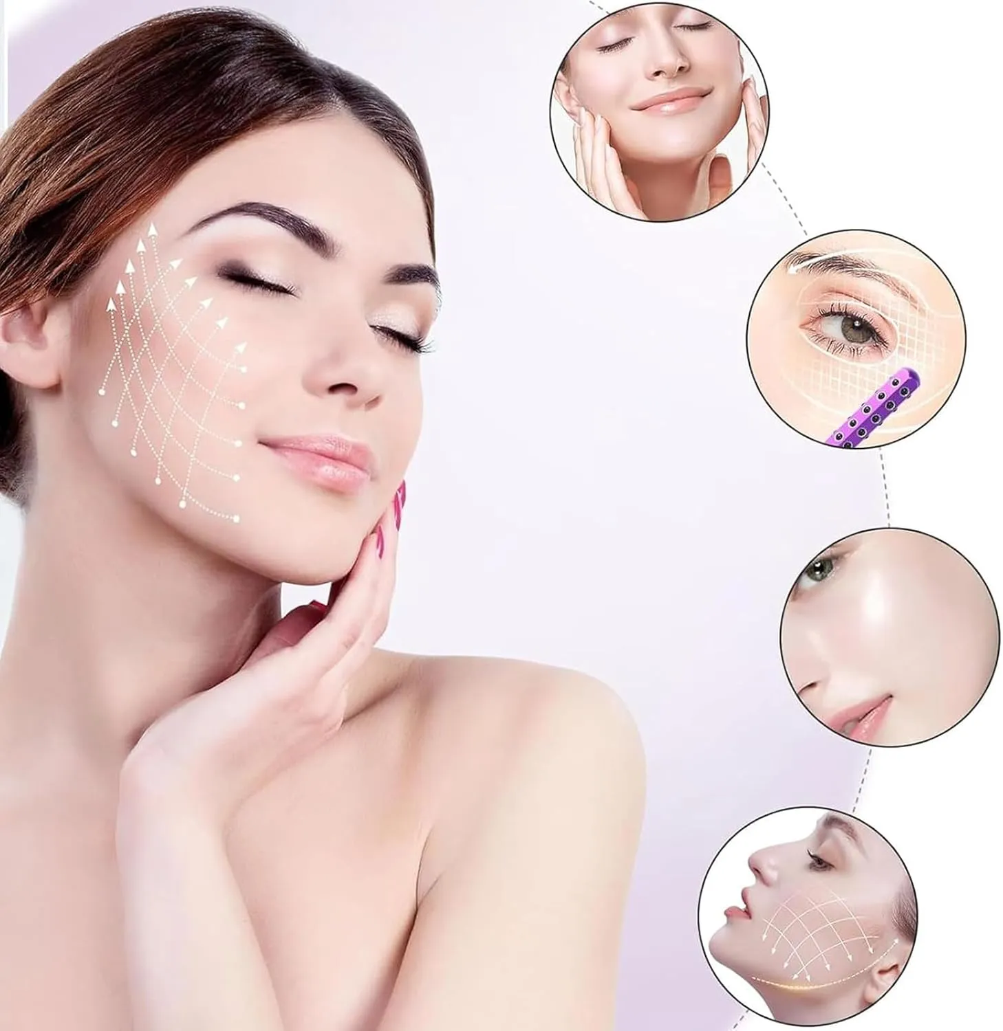 Elarique Glow Sculpting - Beauty Roller, Facelift Pro Beautys Roller, Uplift Facial Massaging Beauty Tool, with Cooling & Sculpting, with 30 Germanium Stone Face for Skin Care (Pink)