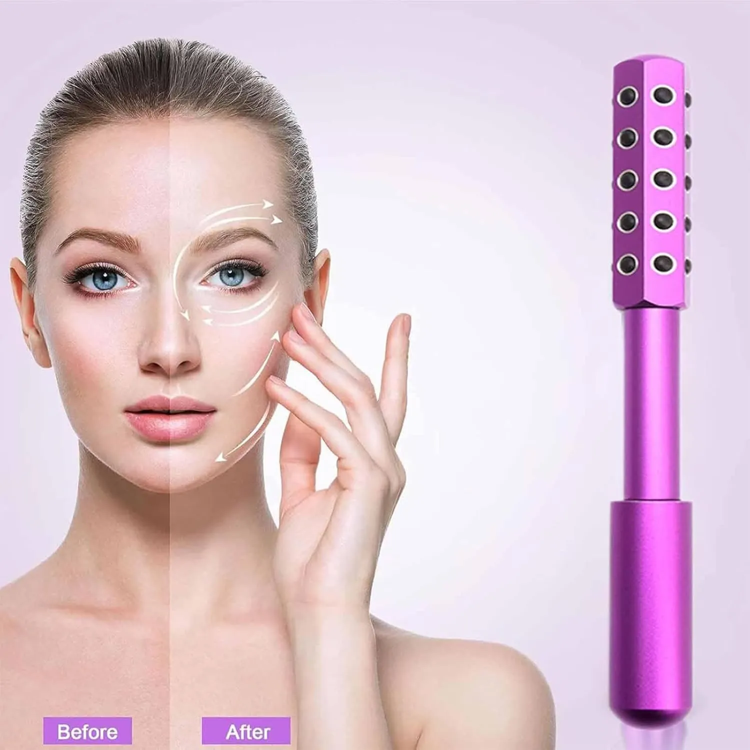 Elarique Glow Sculpting - Beauty Roller, Facelift Pro Beautys Roller, Uplift Facial Massaging Beauty Tool, with Cooling & Sculpting, with 30 Germanium Stone Face for Skin Care (Pink)