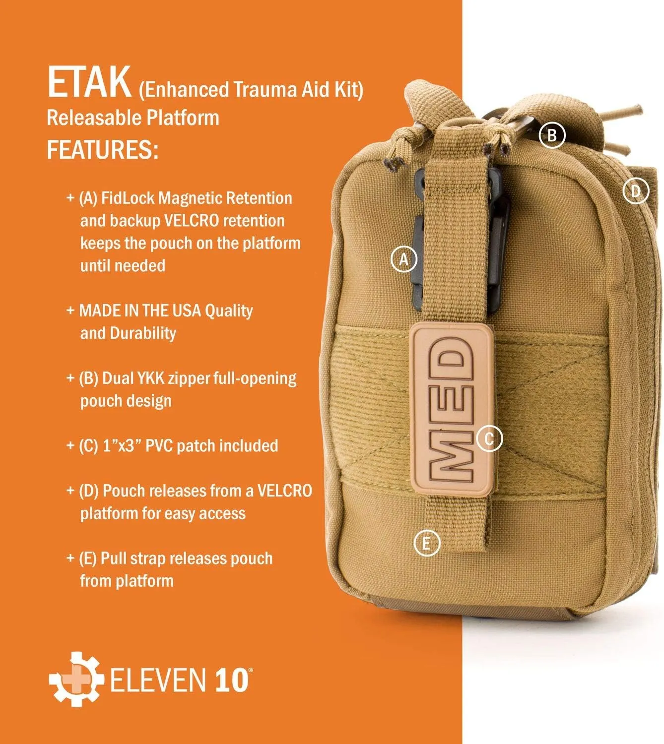 Eleven 10 ETAK (Enhanced Trauma Aid Kit) Tear-Away, Black, Pouch Only
