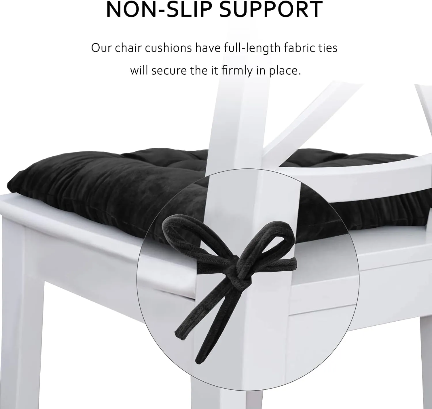 ELFJOY 4 Pack Chair Cushions for Dining Chairs Chair Pads Cushion for Kitchen Office Tufted Square Seat Cushion with Ties (16" Black Velvet)