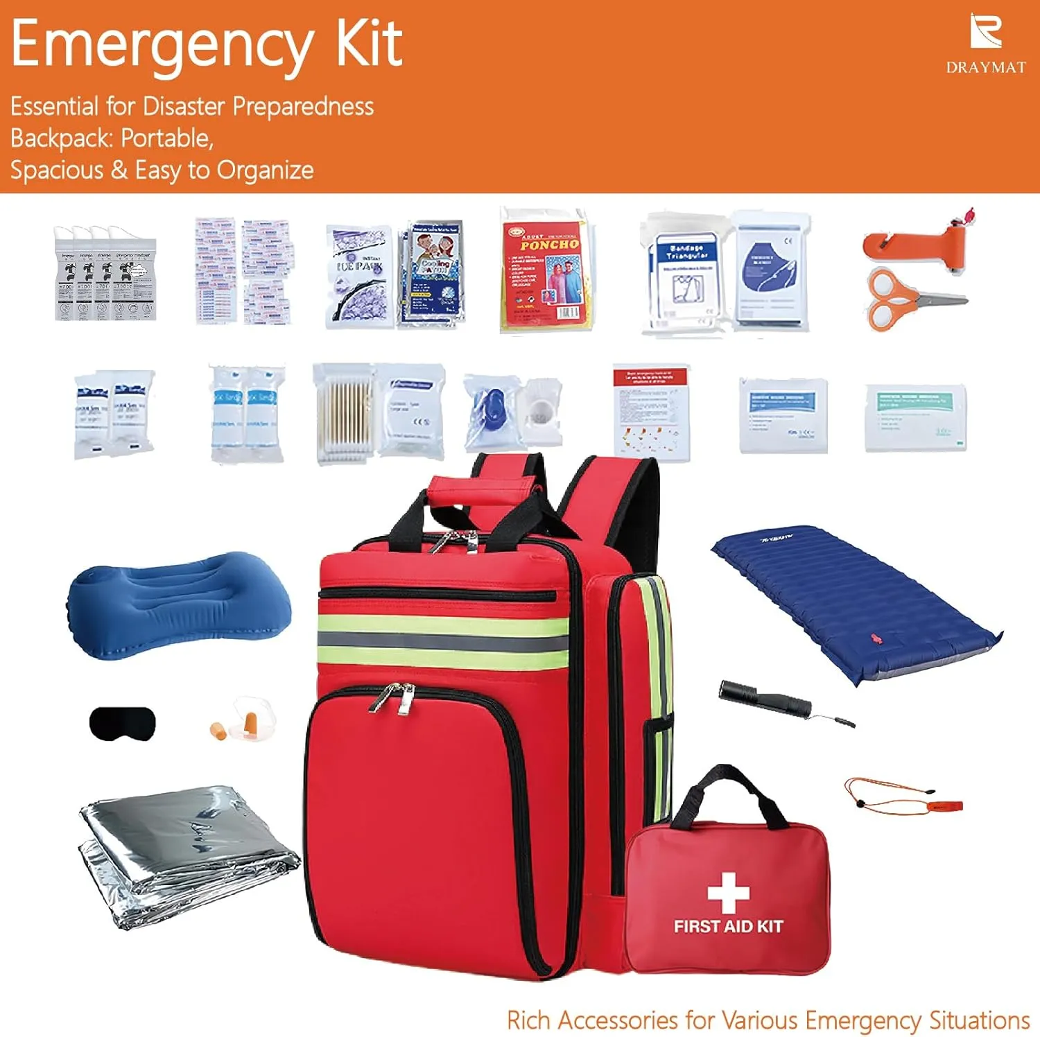 Emergency Backpack,First aid kit,Emergency kit,Preparedness Go-Bag for Earthquake,Fire,Hurricane,Tornado,War,Flood,Urgent use, Canvas Backpack,9 36 Tools,Survival Backpack