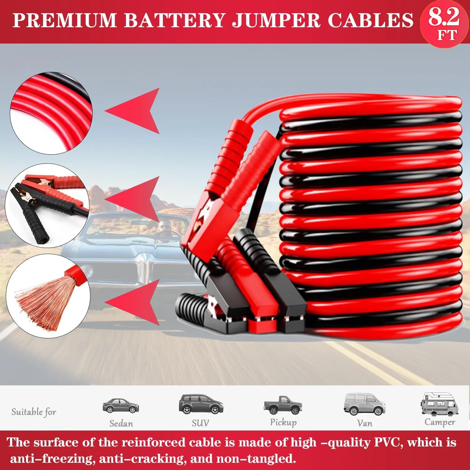 Emergency Car Kit - Premium Roadside Assistance Kit for Cars with Jumper Cables, Headlamp, Folding Shovel & Tow Strap All-in-One Vehicle Safety Kits for Winter, Travel, Survival (Men & Women)