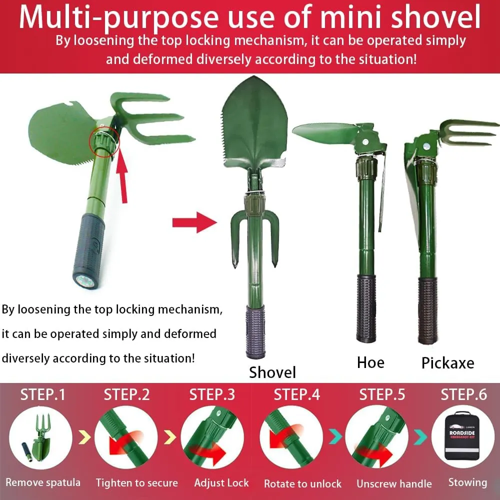 Emergency Car Kit - Premium Roadside Assistance Kit for Cars with Jumper Cables, Headlamp, Folding Shovel & Tow Strap All-in-One Vehicle Safety Kits for Winter, Travel, Survival (Men & Women)