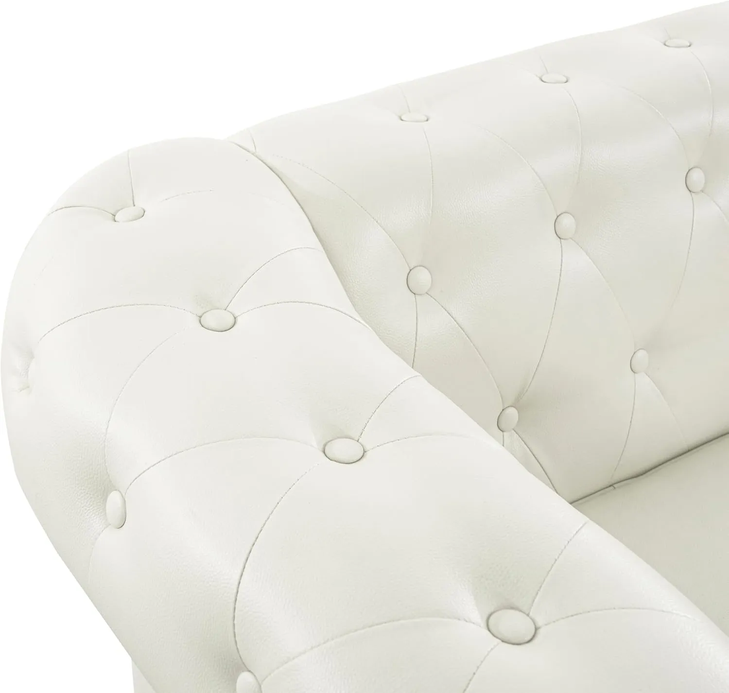 Emery Chesterfield 3 Piece Living Room Sectional Sofa Set Rolled Arms, Tufted Cushion Sofas for Living Room Set Includes Sofa, Loveseat Couch, Accent Arm Chair / Easy Tool-Free Assembly – Off White