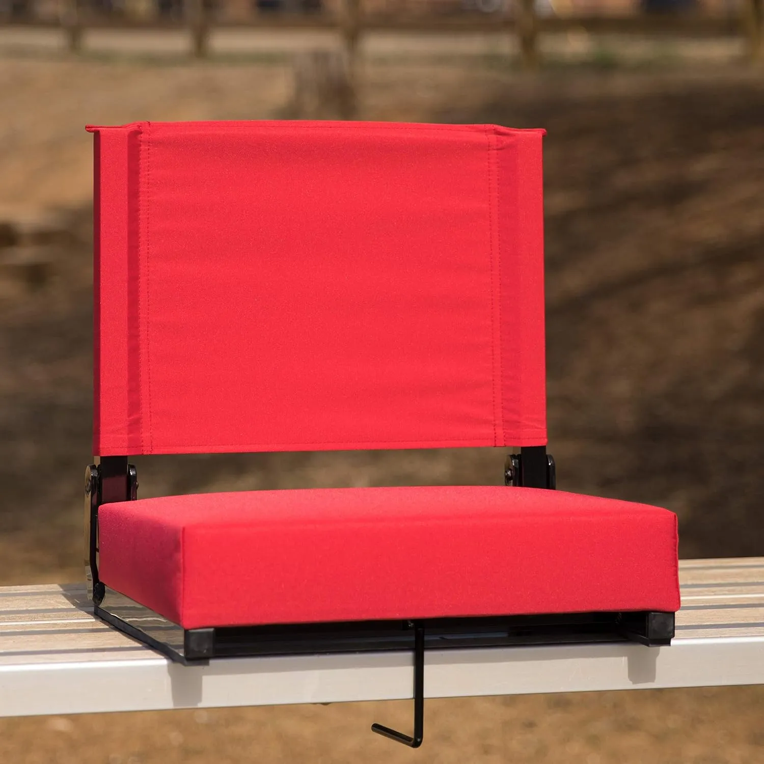 EMMA   OLIVER Red Stadium Chair - 500 lb. Rated Folding Chair - Carry Handle - Ultra-Padded Seat
