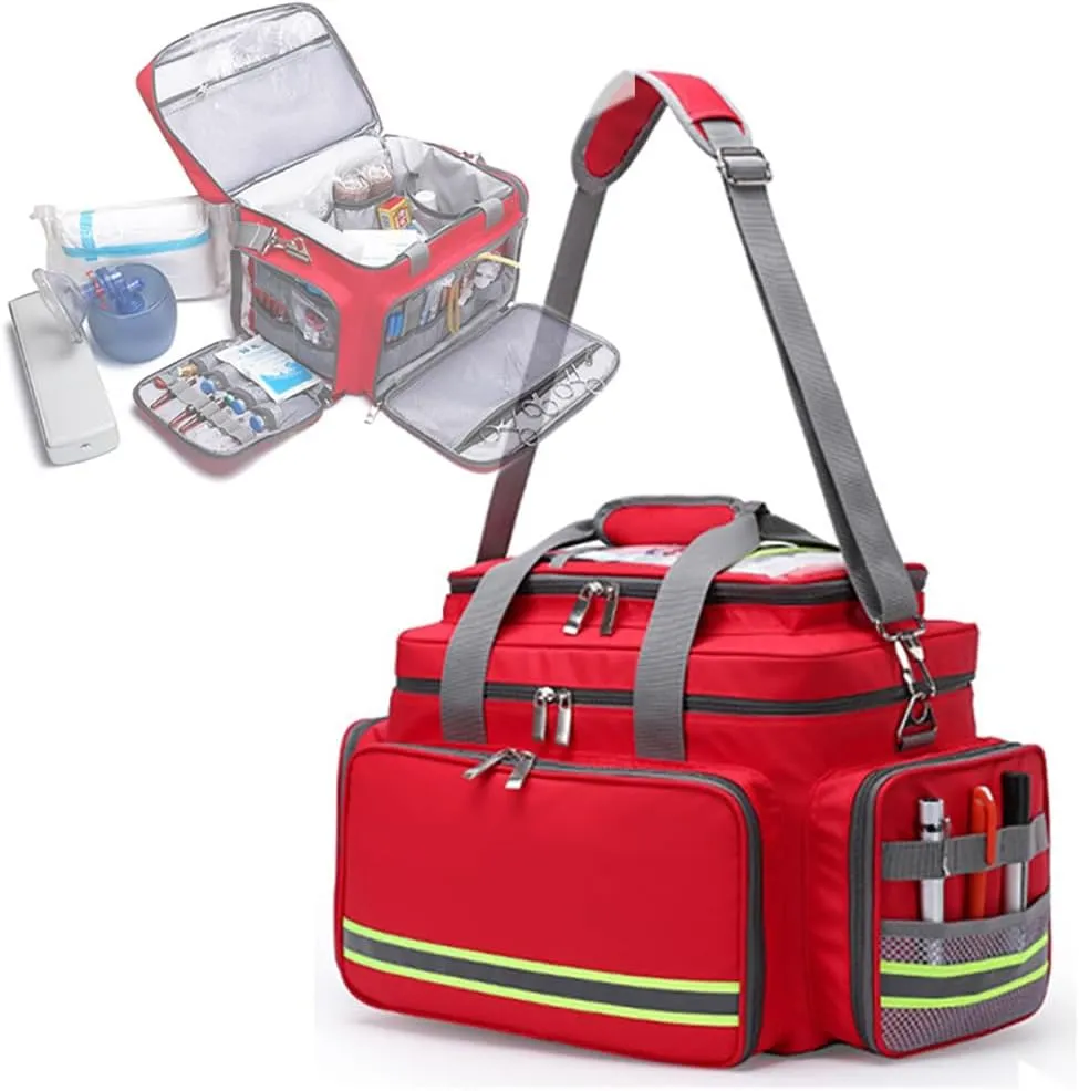 Empty Emergency Bag, Large Capacity First Aid Bag, with Reflective Strips, Waterproof Wear Resisting Storage bag, Adjustable shoulder Strap, for Travel, Hiking, home