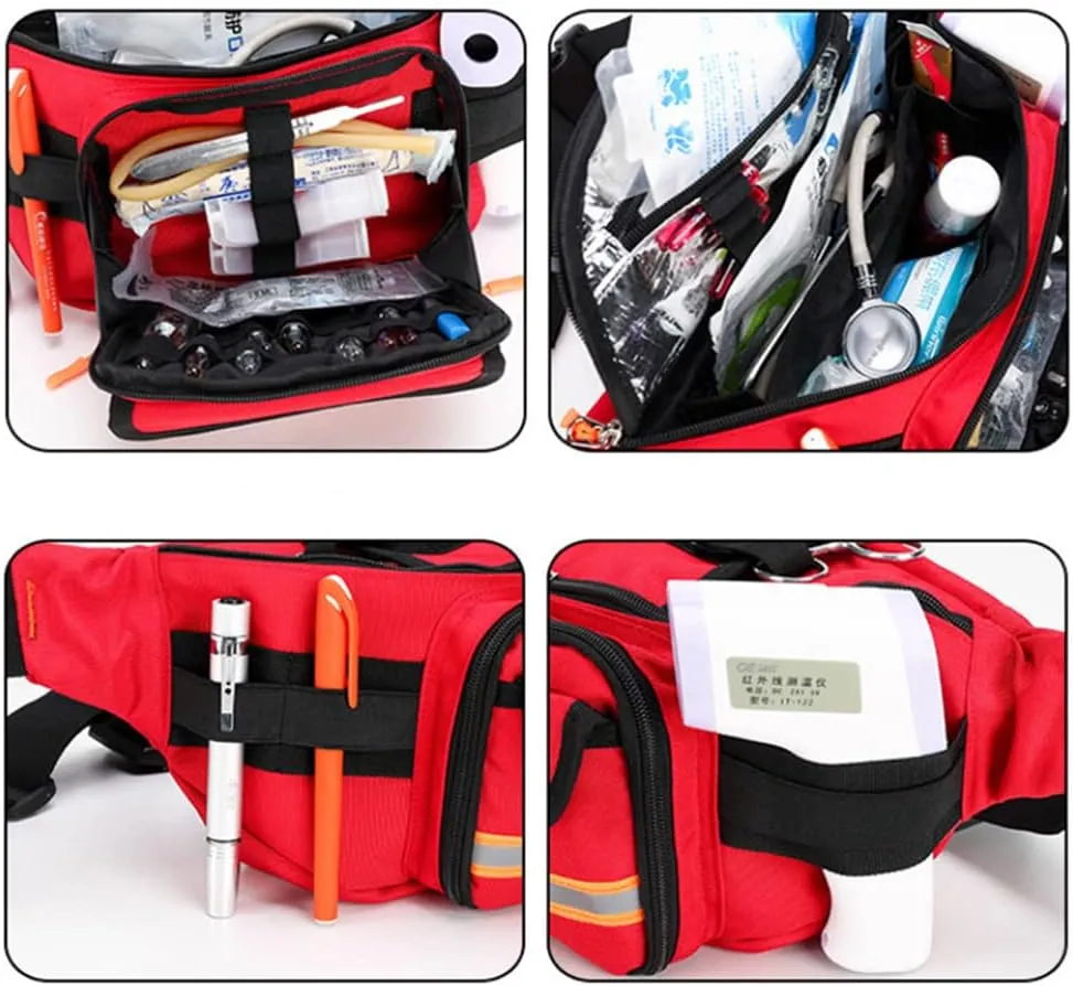 Empty First Aid Bum Bag Nurse Fanny Pack Multiple Compartments Nursing Organizer Belt with Adjustable Waist Strap Portable First Aid Medicine Bag(Navy Blue)