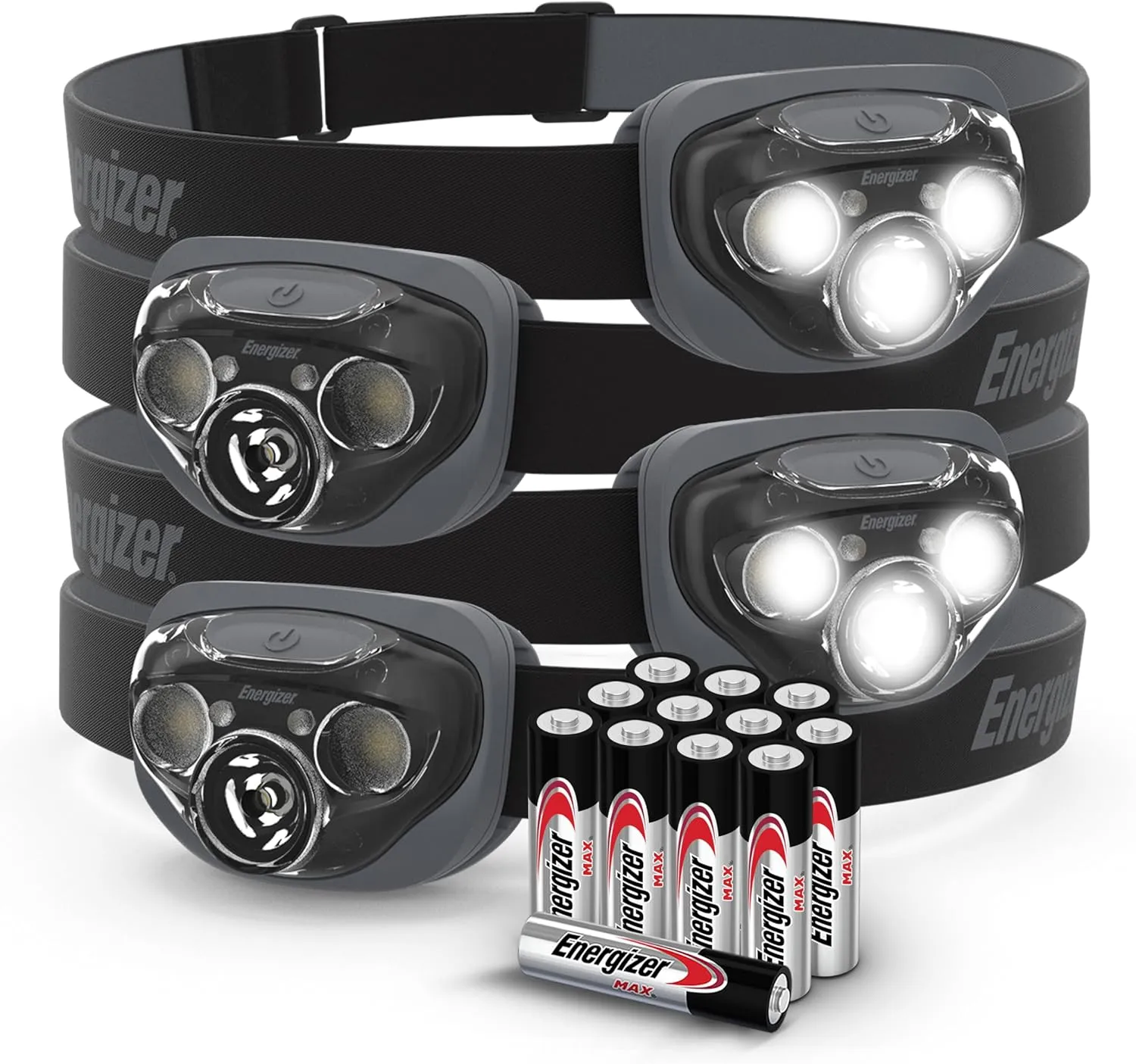 Energizer LED Headlamps PRO260 (4-Pack), IPX4 Water Resistant Headlamps, High-Performance Head Light for Outdoors, Camping, Running, Storm, Survival LED Light for Emergencies (Batteries Included)
