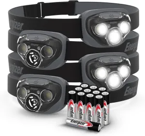Energizer LED Headlamps PRO260 (4-Pack), IPX4 Water Resistant Headlamps, High-Performance Head Light for Outdoors, Camping, Running, Storm, Survival LED Light for Emergencies (Batteries Included)