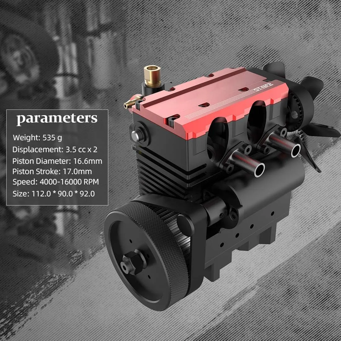 Engine Model Kit for Adults, ST-NF2 7cc Engine Kit L2 Mini Engine Assembly Kit, Inline 2-Cylinder 4-Stroke Metal Engine Model Kit Air Cooled Engine Motor Model Physics Gift, Red