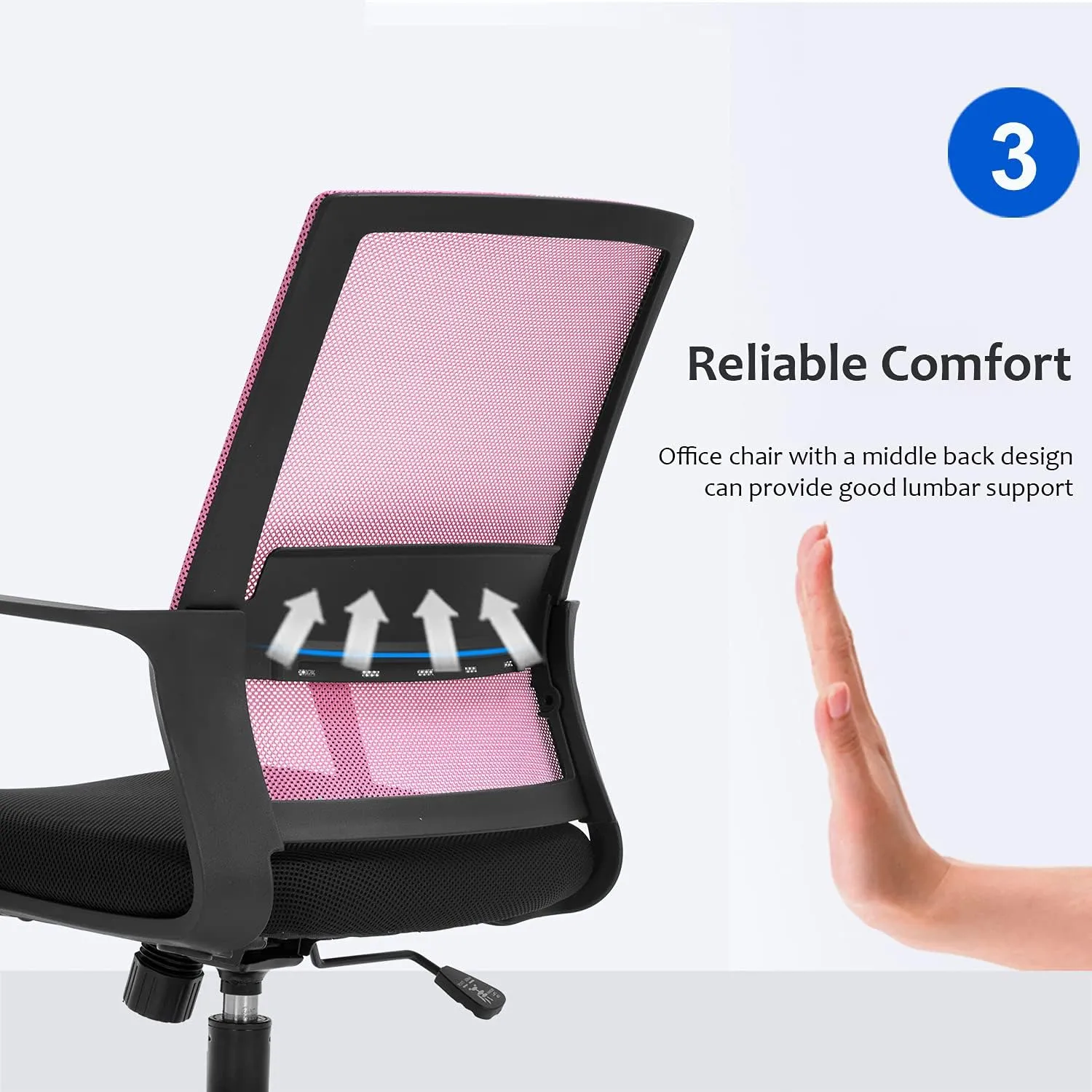 Ergonomic Desk Task Chair Mid-Back Mesh Home Office Swivel Chair Modern Executive Chair with Wheels Armrests Lumbar Support (Pink)