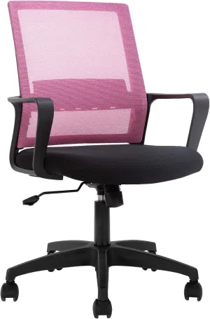 Ergonomic Desk Task Chair Mid-Back Mesh Home Office Swivel Chair Modern Executive Chair with Wheels Armrests Lumbar Support (Pink)
