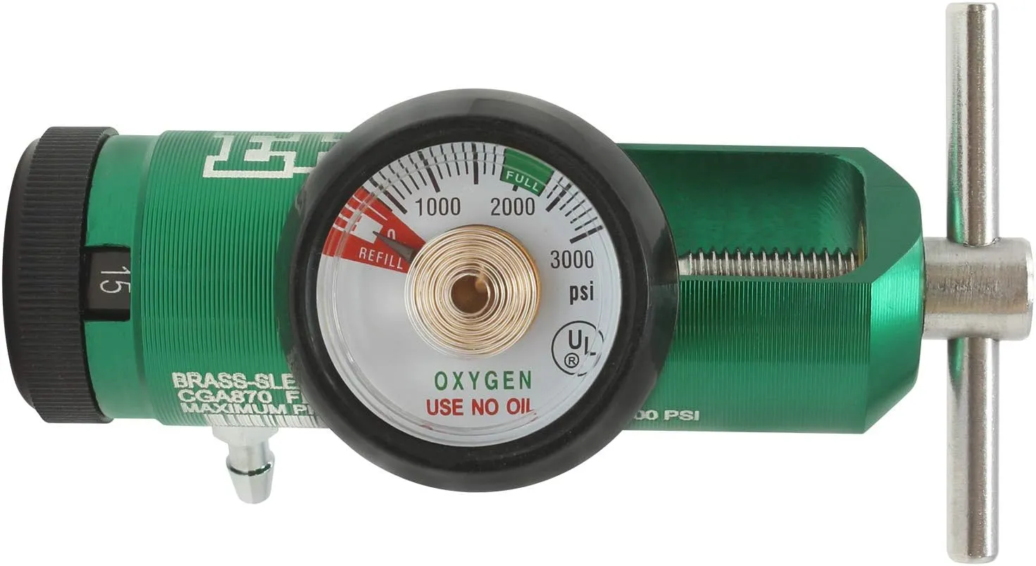 Ever Ready First Aid Oxygen Regulator CGA-870 Gauge Flow Rate with Wrench Key - 0-15LPM