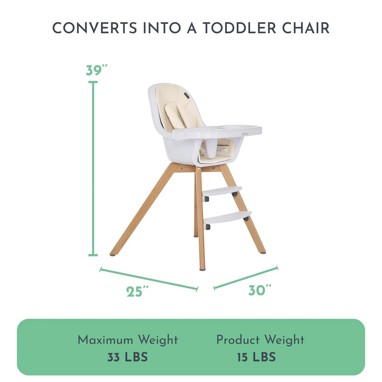 Evolur Zoodle 2 in 1 Convertible Baby High Chair in Ivory