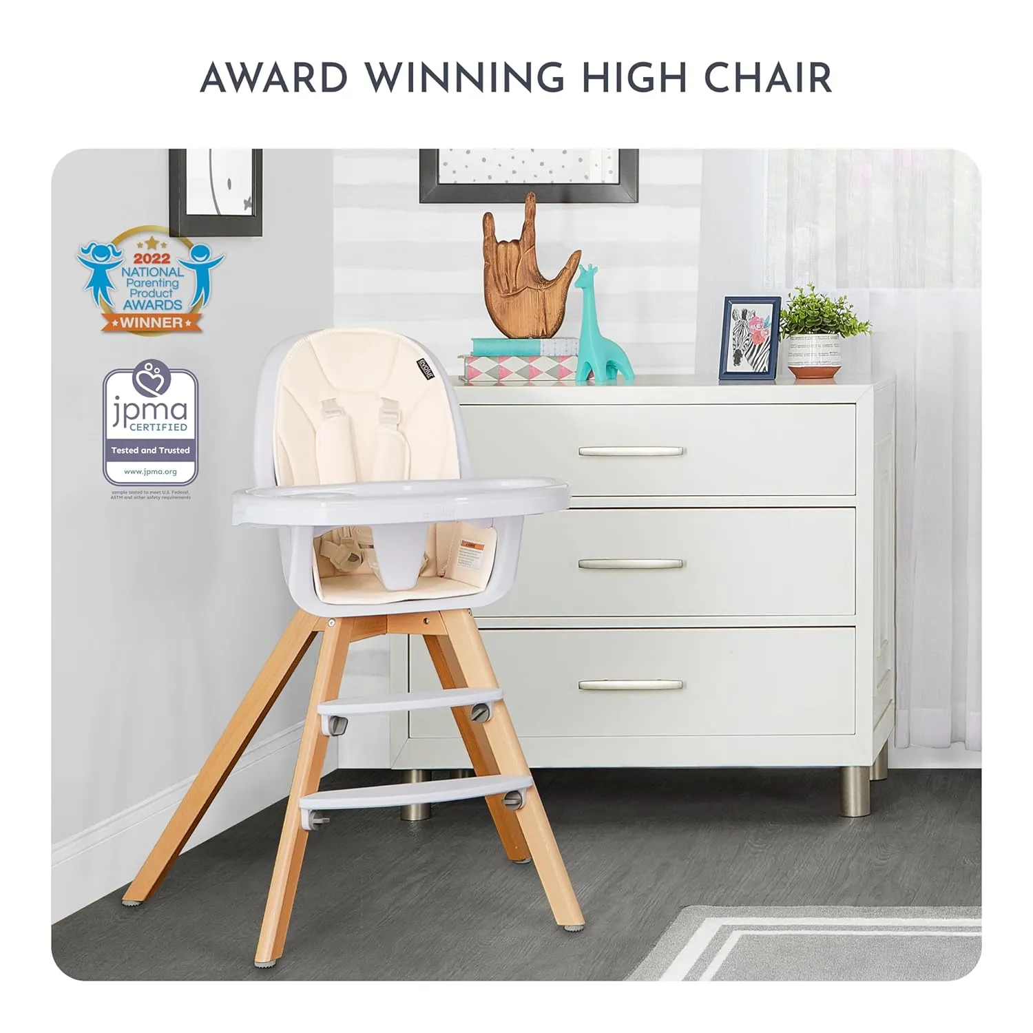 Evolur Zoodle 2 in 1 Convertible Baby High Chair in Ivory