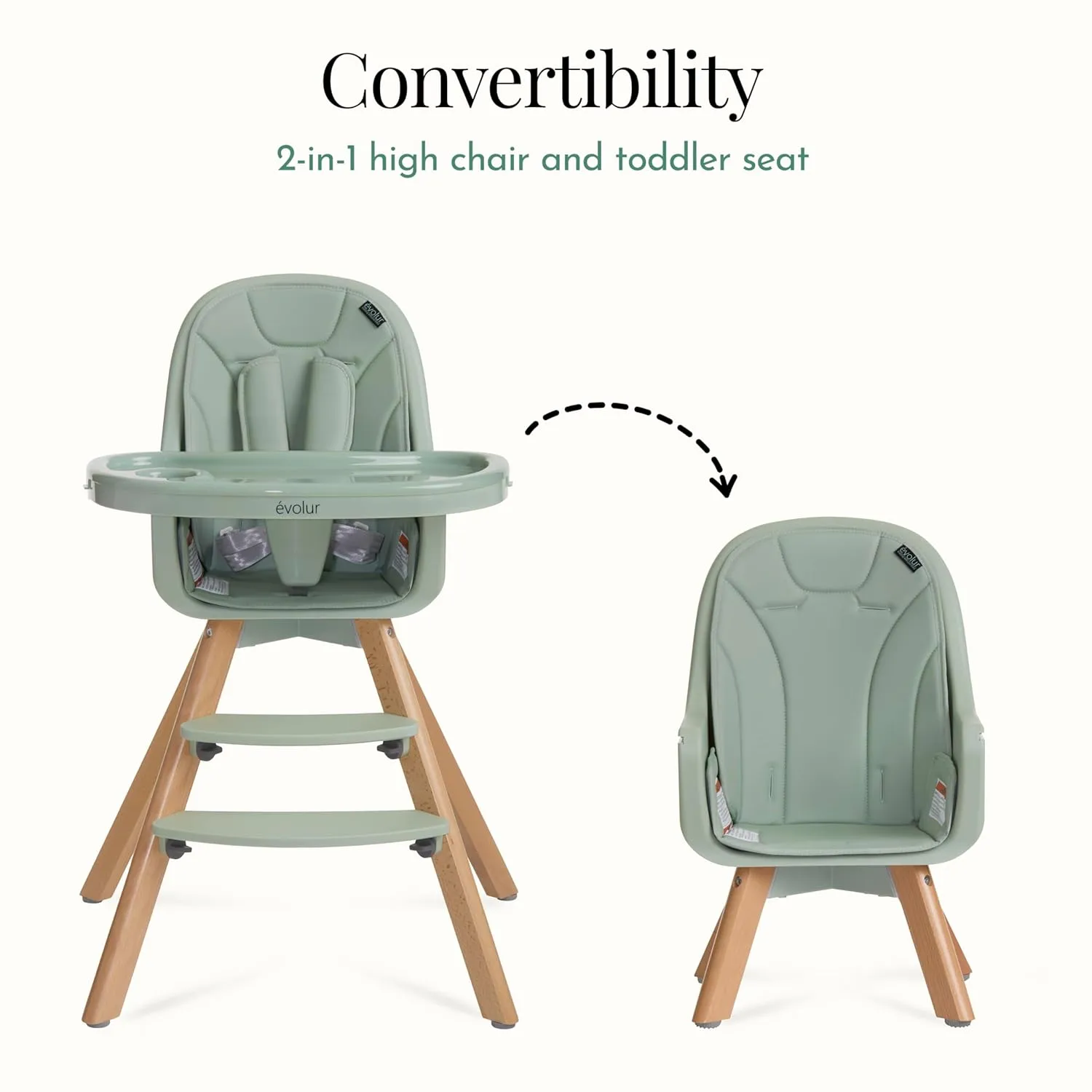 Evolur Zoodle 2 in 1 Convertible Baby High Chair in Sage Green