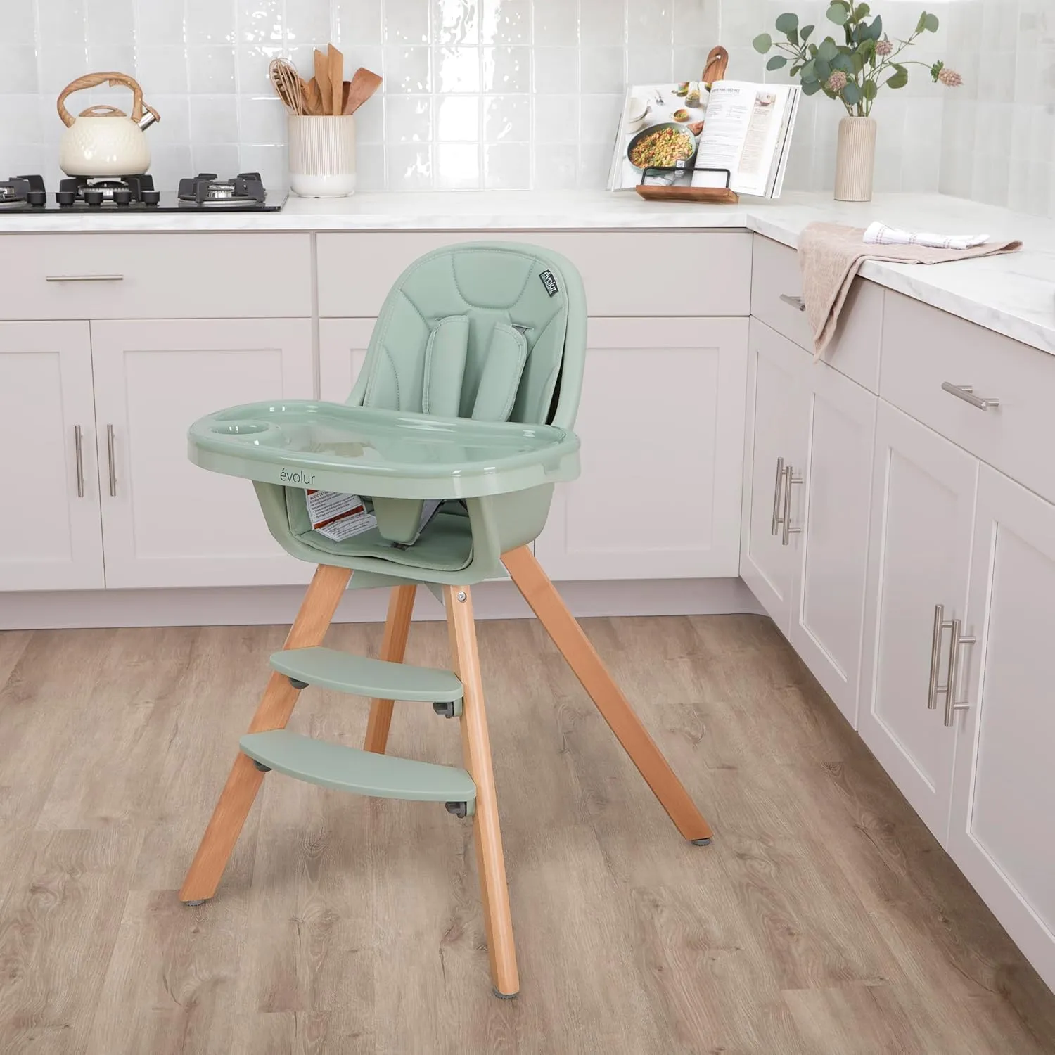 Evolur Zoodle 2 in 1 Convertible Baby High Chair in Sage Green