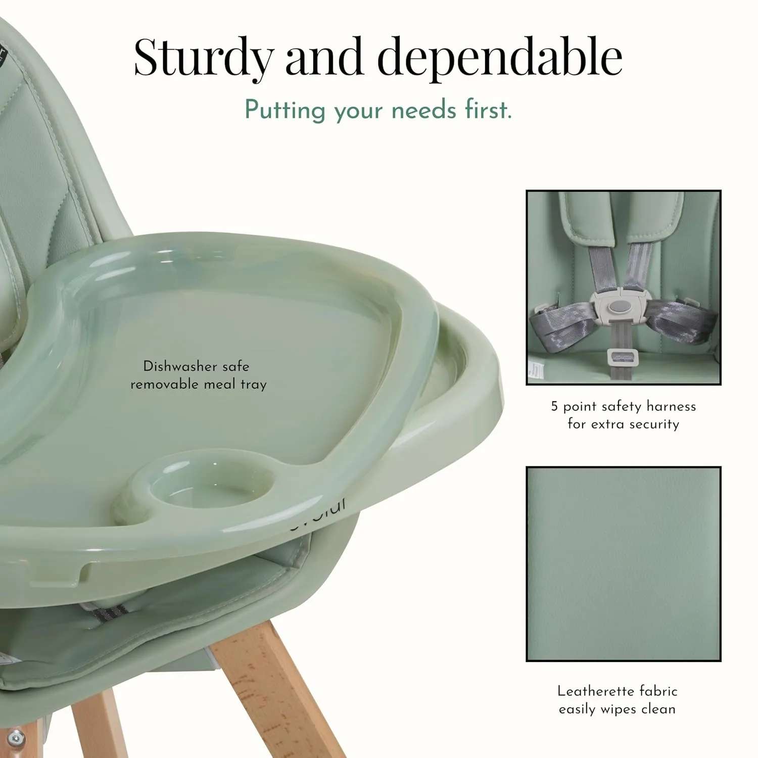 Evolur Zoodle 2 in 1 Convertible Baby High Chair in Sage Green