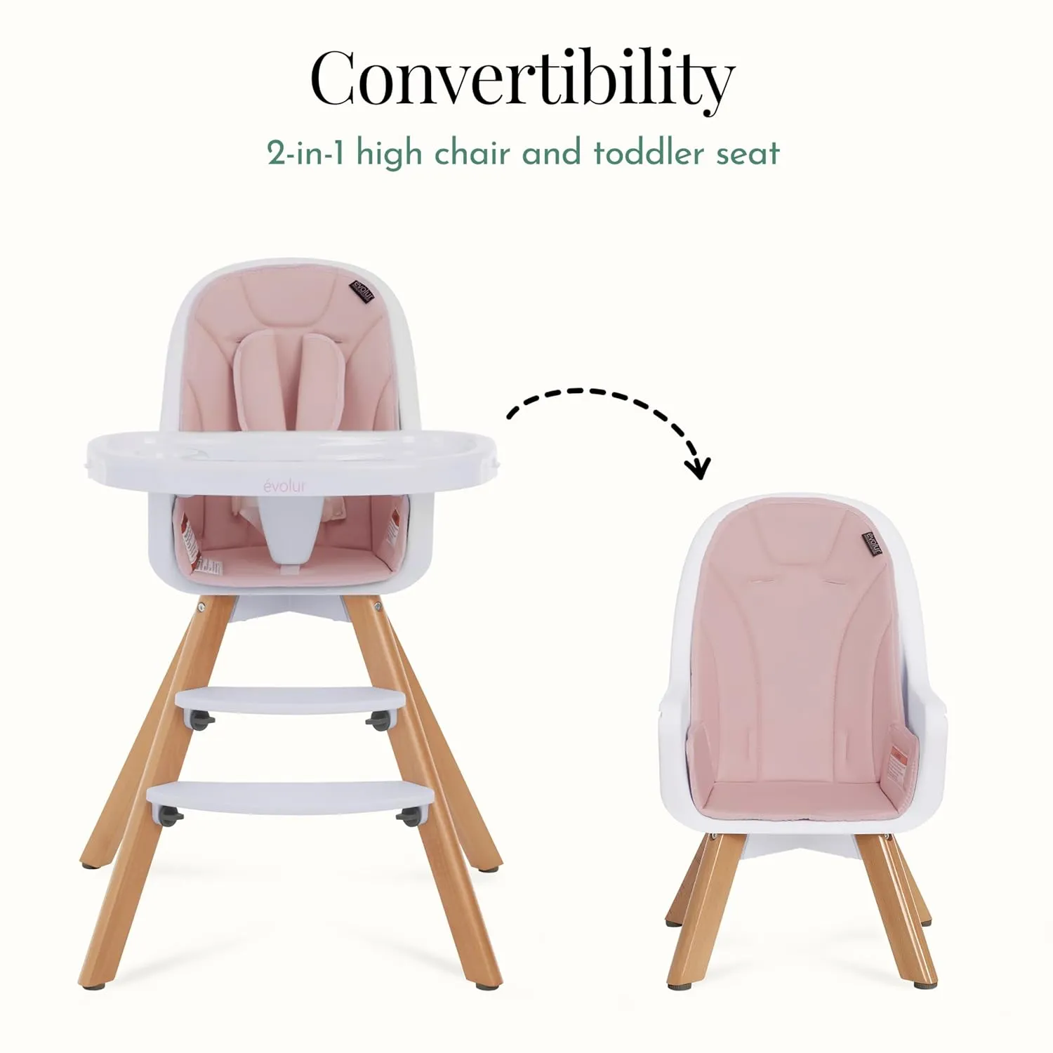 Evolur Zoodle 3 in 1 Convertible Baby High Chair in Pink