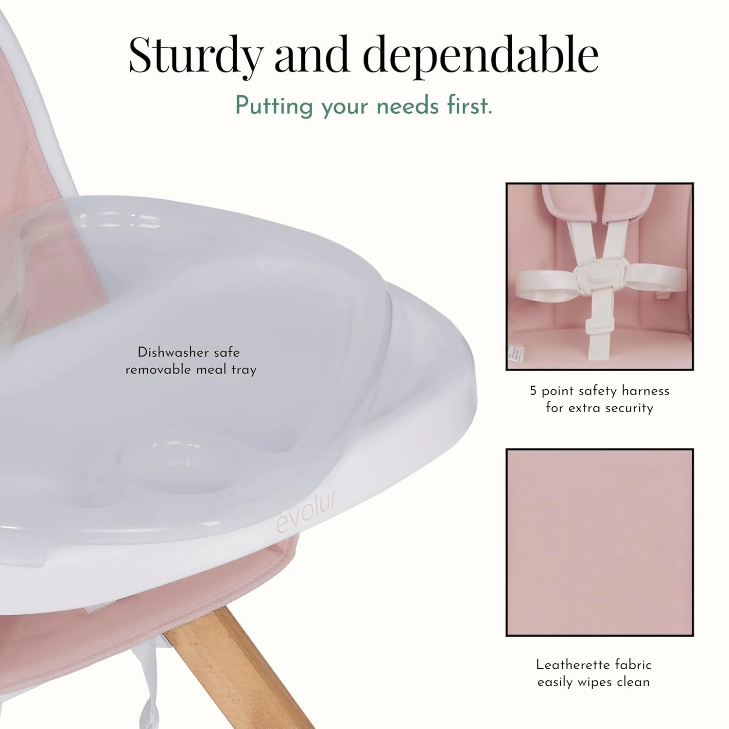 Evolur Zoodle 3 in 1 Convertible Baby High Chair in Pink