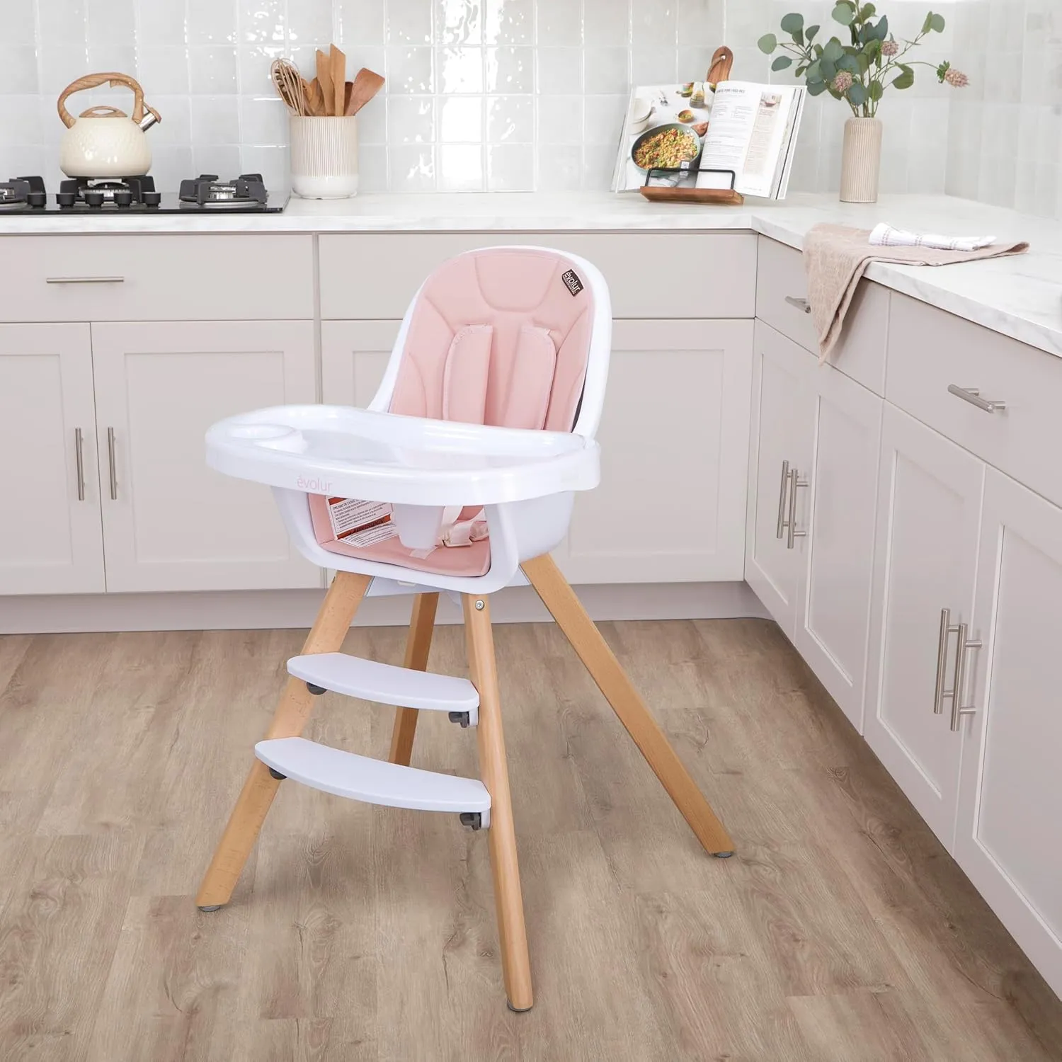 Evolur Zoodle 3 in 1 Convertible Baby High Chair in Pink