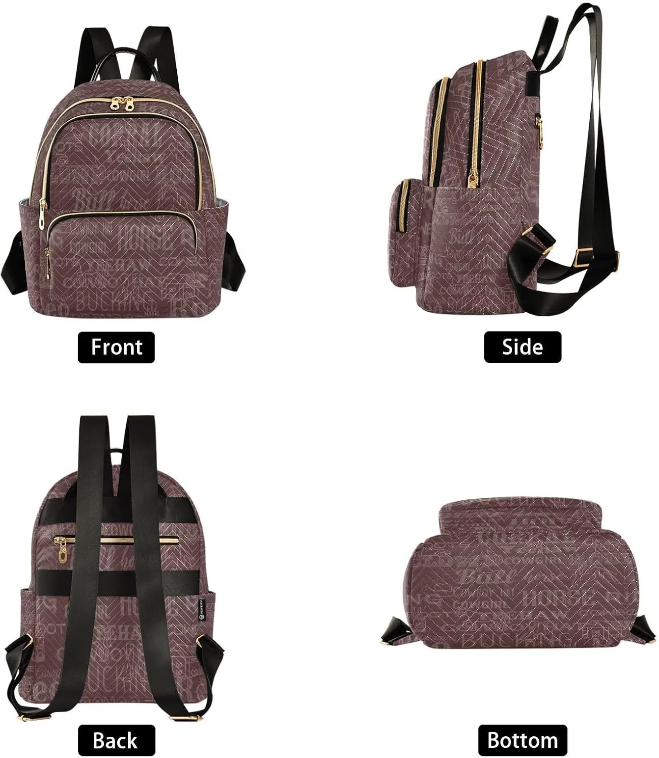 Exnundod Small Backpack for Women West Horse Vocabulary Pattern Backpack Purse Travel Daypack Lightweight Backpack