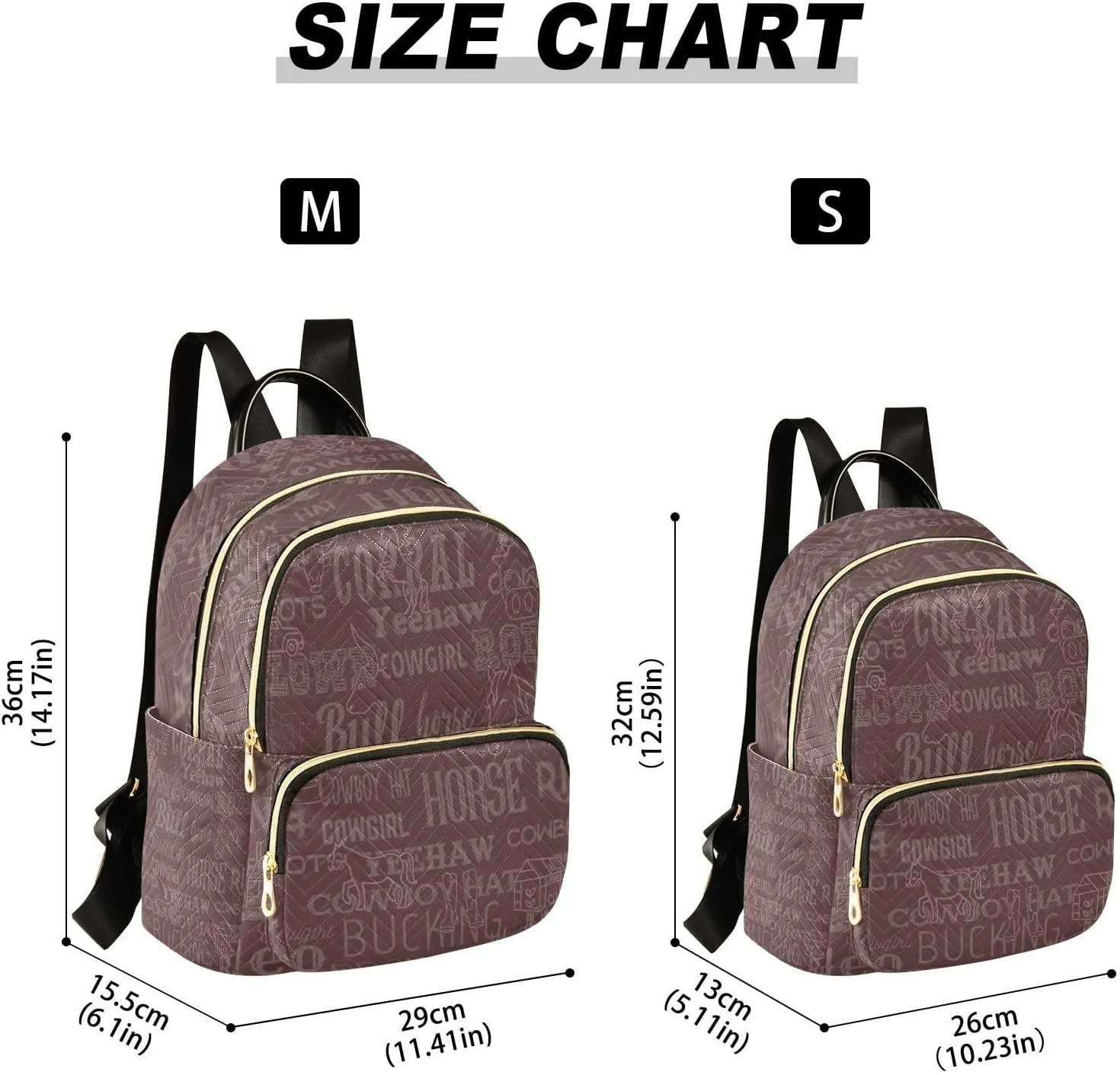 Exnundod Small Backpack for Women West Horse Vocabulary Pattern Backpack Purse Travel Daypack Lightweight Backpack