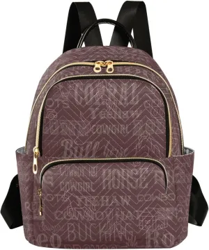 Exnundod Small Backpack for Women West Horse Vocabulary Pattern Backpack Purse Travel Daypack Lightweight Backpack